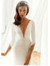 Long Sleeves Beaded Ivory Satin Open Back Stunning Wedding Dress